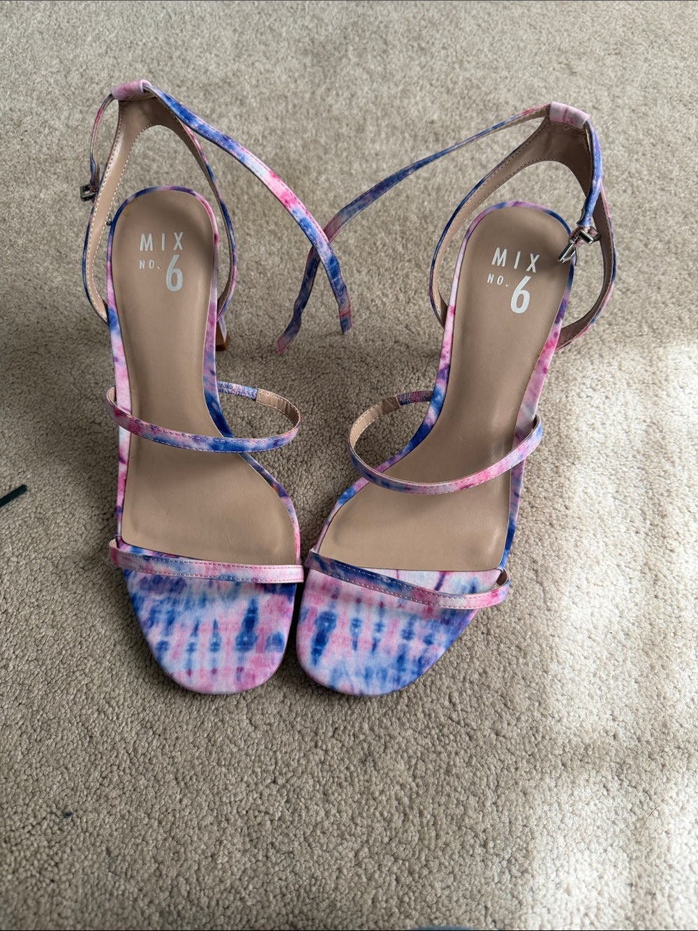 Mix No. 6 Pink and Blue Tie-Dye Strappy High Heel Sandals